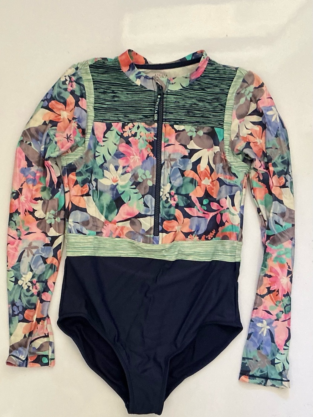 Athleta Girl Paradise Splash Long Sleeve One-Piece Swimsuit XL 14